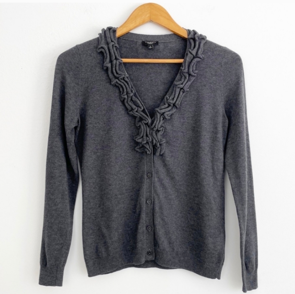Talbots Dark Gray Wool Ruffle Cardigan